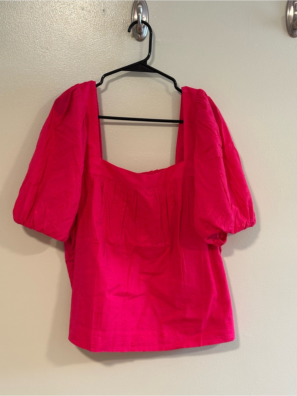 Vineyard Vines Serena Dobby Top Charm Pink XL Puff Sleeve Square Neck